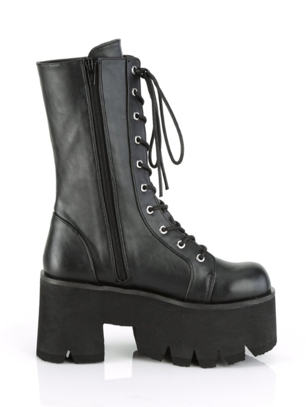 3.5" Chunky Heel Platform Lace-Up Mid-Calf Boot with Side Zip Closure
